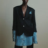 gestring Women Blazer Autumn Denim Stitched Single Breasted Ladies Black Blazer Coat Women's Long Suit Jacket