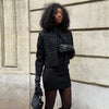 Black Court Style Cropped Jacket For Women Elegant O-neck Long Sleeve Double Breasted Coat Lady Spring Chic Outwear