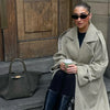 Urban Solid Double Breasted Long Women Coat Loose Full Sleeve Belt Double Breasted Female Jacket Autumn Winter Lady Top