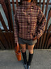 Vintage Stand Collar Plaid Coat Women's Single Breasted Long Sleeve Pocket Classic Jacket Autumn Lady Chic Streetwear