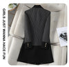 Women Stripe Stitching Woolen Blazer Coat Long Sleeve Jacket Office Ladies Work Wear Blazers Female Windbreakers Outerwear