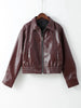 Loose PU Jacket Coats For Women Autumn Winter Long Sleeve Lapel Wine Red Coats Vintage Commuting Bomber Jackets