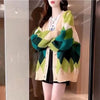 Women Loose Sweater Top Korean Ladies V-neck Cardigan Knitted Autumn Winter Female Medium Long Styles Knitting Coat