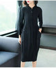 Pleated Clothing For Women Long Sleeve Stand Collar Doulble Pockets Loose Dress Vestido YF576