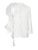 Women Black Organza Ruffles Big Size Blazer Lapel Long Sleeve Loose Fit Jacket Spring Autumn 1DE392101