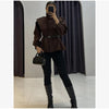 Women's Chic Waist-cinching Short Trench Coat Solid Long Sleeve Shoulder Pad Cropped Jackets Autumn Street Commute Outwear