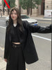 Spring Autumn Elegant PU Leather Office Jacket Long Sleeve Blazer Slim Fit with Lapel Flap Pockets for Women Clothing