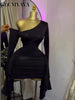 Women Drop Shoulder Flare Sleeve Ruffles Side Bodycon Midi Mini Dress Birthday Holiday Dresses Vestidos