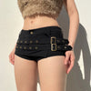 Punk Style Metal Buckle Ultrashort Pants Mall Goth Low Waist Skinny Shorts Cyber Y2K Streetwear Women Alt Pants