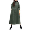Women Autumn Corduroy Dress Casual Long Sleeve Buttons Up Sundress Solid Loose Holiday Vestido Kaftan Vintage Shirt Dress