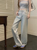Women Blue Baggy Plaid Jeans Vintage Y2k Cowboy Pants Harajuku Aesthetic Denim Trousers Trashy Japanese 2000s Style Clothes
