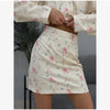 Floral Printed Blazer Skirt Suit Women Elegant Cropped Lapel V-neck Coat Slim Mini Skirts Set Spring Lady Casual Outfit