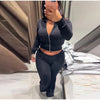 Zipper Plush Jacket Long Pants Lady Set Solid Color Lapel Jackets High Waist Slim Bell-Bottom Trousers Casual Women's Sets
