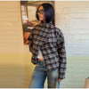 Vintage Stand Collar Plaid Coat Women's Single Breasted Long Sleeve Pocket Classic Jacket Autumn Lady Chic Streetwear