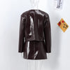 Women PU Skirt Set Casual Single Breasted Long Sleeve Female Jacket Hip Package Short Skirts Suit Lady Streetwear