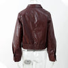 Loose PU Jacket Coats For Women Autumn Winter Long Sleeve Lapel Wine Red Coats Vintage Commuting Bomber Jackets