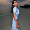 Elegant Printed Satin Long Dress Women Slim Lace Up V-neck Full Sleeve Pleat Dresses Autumn Lady Party Evening Robes