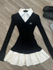 American Vintage Shirt Long Sleeve Mini Dresses Women Clothing Slim Fit Polo Neck Black Short Party Dress Korean Autumn