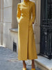 Spring Women's Stand Collar Evening Maxi Dresses Long Sleeves Single-breasted Elegant Commute Yellow Dress