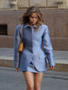 Elegant Women's Shoulder Pads Blazer Skirt Sets Slim Lapel Full Sleeve Waist Cinched Coats Mini Skirts Autumn Lady Outfits