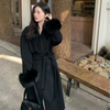 Elegant Lace Up Woolen Coat Women Furry Lapel Fur Patchwork Belt Loose Short Jacket Female Lady Autumn Winter Cardigans