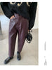 Autumn Winter PU Faux Leather Women's Wide Leg Pants High Waist Female Casual Loose Ankle Length Trousers