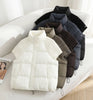 Women Stand Collar Knit Spliced Cotton Puffer Vest Drawstring Hem Loose Quilted Waistcoat Autumn Winter Casual Outerwear