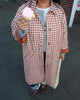 Women Red Plaid Long Trench Coat Casual Lapel Single Breasted Full Sleeve Windbreaker Jacket Y2k Autumn Lady Streetwear