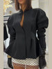 Spring Waist-closed Blazer Coat Women's Hollow Out Long Sleeve Buttons Pleated Short Coat Office Lady Outerwear