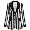 Casual Black and White Striped Print Vintage Blazers Women Fall Clothes Coat Notched Collar Single Breasted Outerwears