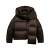 Warm Women's Detachable Scarf Collar Hooded Cotton Coat Solid Full Sleeve Buttons Pocket Thicken Jacket Winter Lady Outwear