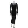 Sexy Mesh Women's Maxi Dresses See Through O-Neck Solid Slim Regular Long Sleeves Bodycon Party Vestidos Robes