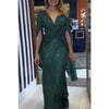 Autumn Women's Party Sequin Solid Color Personalized Dress V-neck Simple Casual Loose Long Sleeved Dress