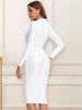 Women White Hollow Out HL Bandage Dress Long Sleeve Bodycon Sexy Cut Out High Neck Party Red Black Midi Runway Dress XL
