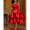 Women Elegant Shiny One Shoulder Ruffle Layered Christmas Party Dresses Date Out Birthday Wedding Guest Event Occasion Gowns