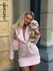 Faux Fur Patchwork Tweed Coat Skirt Sets Women Elegant Long Sleeve Waist Cinching Jackets Mini Skirts Autumn Chic Ladies Outfits