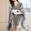 Ethnic Style Cape Oversized Sweater Jacket Women Loose Patchwork Warm Long Scarf Knitted Cardigan Woman