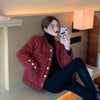 Autumn French High end Temperament Red Fragrant Coat Women's Short Thick Tweed OutwearFashion Women Slim Thicken Jacket