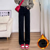 Women's Winter Fleece Jeans Thicken Warm Soft Loose Straight Korean Denim Pants Female Plush Velvet Wide Leg Pants
