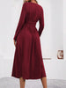 Elegant Solid Color Knit Dress for Women Fall Winter Overlap V-Neck Long Sleeve with Waist Shirring Bodycon Long Maxi Dress