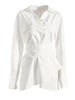 Women White Irregular Bandage Slit Shirt Dress V-Neck Long Sleeve Loose Fit Tide Spring Autumn 1DE9884