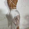 Lace Patchwork Satin Mini Dress Women Bodycon Sexy Lace Up Backless Short Dress Party Elegant Clothes Birthday Evening