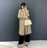 Lightweight Women's Pleated Trench Coat Autumn Chic Loose Single Breasted Stand Collar Long Windbreaker 2DB5549