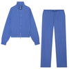 Women's Pant Suits Stand-Up Collar Zipper Long Sleeves Jacket Lace-Up Straight Trousers Autumn Female Set