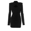 Autumn Sexy Women Slim Fit Long Sleeve Dress Party Elegant Hollow Out Short Evening Dress Spring Mock Neck Clothing