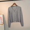 Sweater Knitted Cardigan Button Jacket Spring Autumn V-neck Long Sleeve Casual Short Tops For Women Sweater Grey White