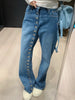 American high street breasted design straight jeans women's autumn and winter high waist design loose slim pants