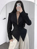 Pleated Waist Cinching Blazer Coat Women Chic Deep V-neck Full-sleeve Single Breasted Slim Coats Lady Commute Jacket