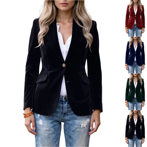 Women's Velvet Blazer Suit Jackets Business Casual Button Up Suit Jacket Autumn Winter Velvet Outerwear Work Office Coats