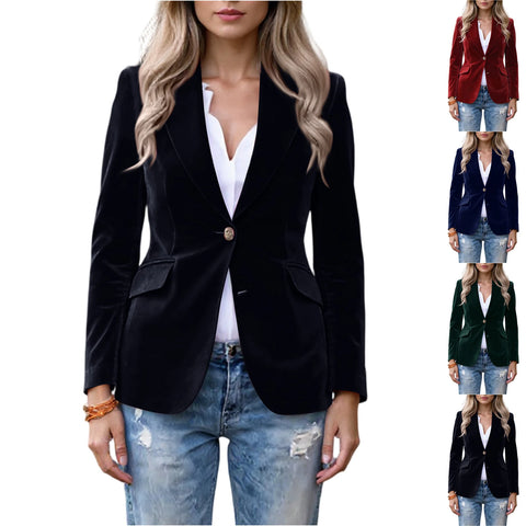 Women's Velvet Blazer Suit Jackets Business Casual Button Up Suit Jacket Autumn Winter Velvet Outerwear Work Office Coats